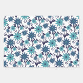 Blaues und Aquamarines Blumenmuster Geschenkpapier Set (Vorderseite 3)