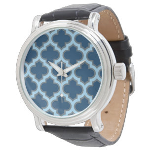 Blaues und Babyblaues Gitter, Gitterwerk, Vierpass Armbanduhr
