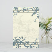 Blaues und beige blühender Baum-Briefpapier Briefpapier (Stehend Vorderseite)