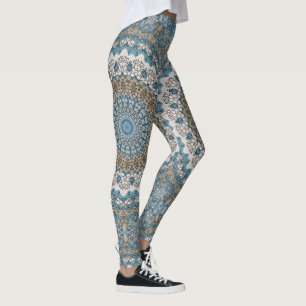Blaues und Beiges Mandala Intricates Geometrisches Leggings