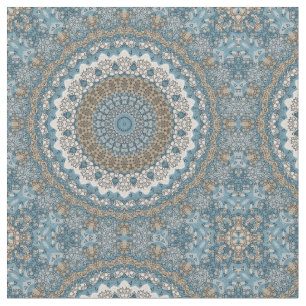 Blaues und Beiges Mandala Intrigates geometrisches Stoff