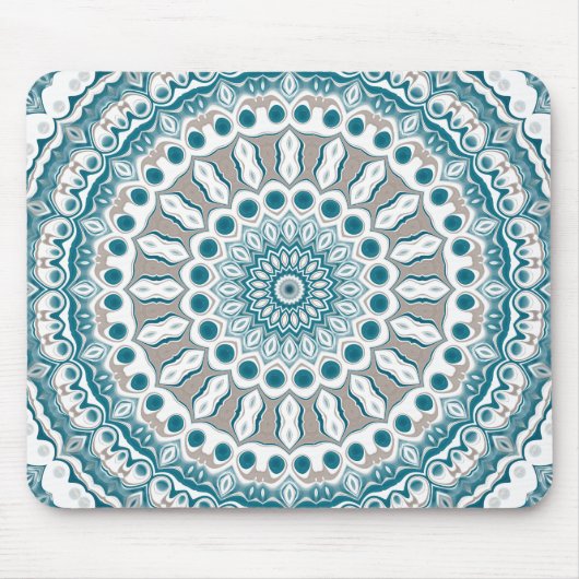 Blaues und Beiges modernes Mandala-Muster Mousepad (Vorne)