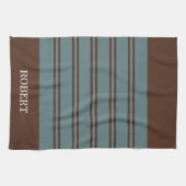 Blaues und braunes abstraktes Muster Monogramm Nam Geschirrtuch (Horizontal)