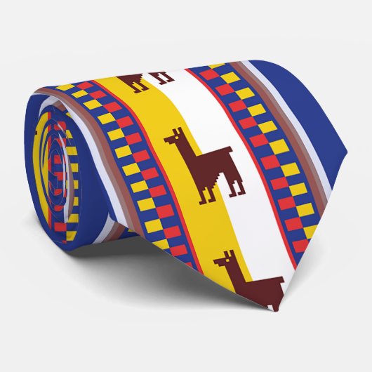 Blaues und braunes peruanisches Lama-Muster Krawatte (Gerollt)