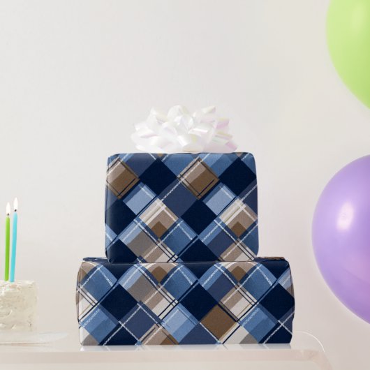 Blaues und braunes Vatertagsmuster Geschenkpapier (Partygeschenke)