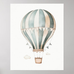 Blaues und cremefarbenes Vintage-Heißluftballon Poster