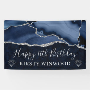 Blaues und falsches silbernes Glitter-Achat-Marmor Banner
