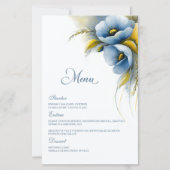 Blaues und gelbes Blumenhochzeitsmenü (Vorderseite)