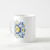 Blaues und gelbes Blumenmuster Kaffeetasse (Vorderseite Links)