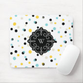 Blaues und gelbes Confetti-Punkt-Muster-Monogramm Mousepad (Mit Mouse)