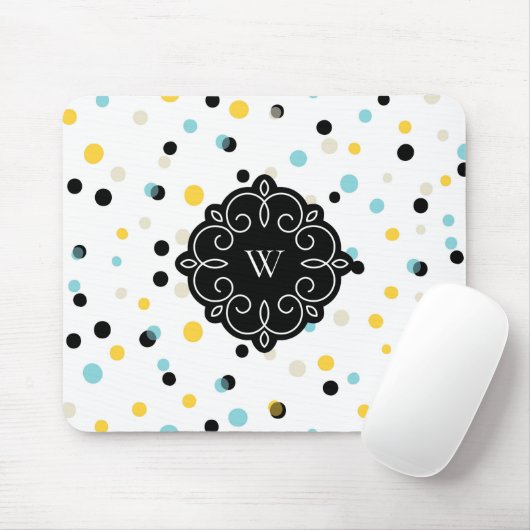 Blaues und gelbes Confetti-Punkt-Muster-Monogramm Mousepad (Mit Mouse)