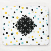 Blaues und gelbes Confetti-Punkt-Muster-Monogramm Mousepad (Vorne)