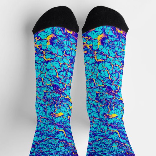 Blaues und gelbes einzigartiges Texturmuster Socken (Oben)