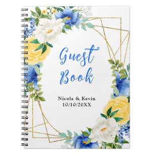 Blaues und gelbes florales Hochzeitsgästebuch Notizblock