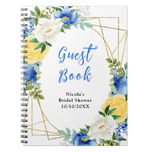 Blaues und gelbes florales Hochzeitsgästebuch Notizblock