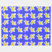 Blaues und gelbes Frangipani-Muster, Fleecedecke (Vorderseite (Horizontal))