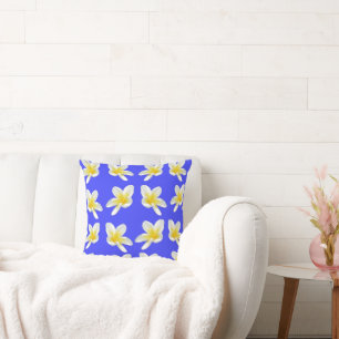 Blaues und gelbes Frangipani-Muster, Kissen