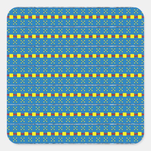 Blaues und gelbes geometrisches Kunstmuster Quadratischer Aufkleber (Vorderseite)