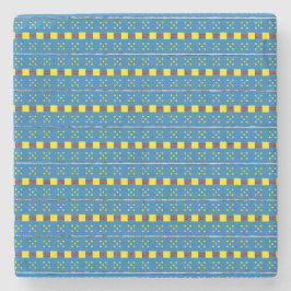 Blaues und gelbes geometrisches Kunstmuster Steinuntersetzer