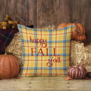 Blaues und gelbes Gingham-Karo Happy Herbst ihr al Kissen