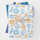 Blaues und gelbes Hanukkah-Umschlagpapier Geschenkpapier Set (Beispiel)
