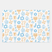 Blaues und gelbes Hanukkah-Umschlagpapier Geschenkpapier Set (Vorderseite)