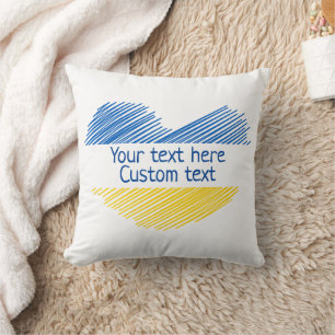 Blaues und gelbes Herz. Eigener Text. Personalisie Kissen