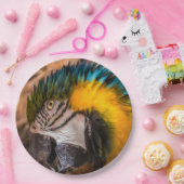 Blaues und gelbes Makaportrait Pappteller (Party)