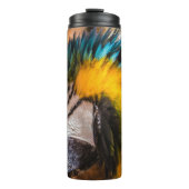 Blaues und gelbes Makaportrait Thermosbecher (Vorderseite)