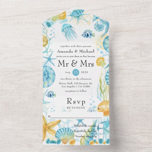 Blaues und gelbes Meer All In One Einladung (Innen Boden)