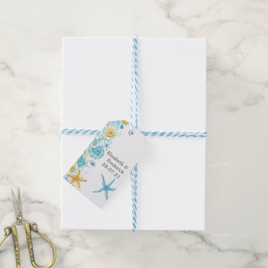 Blaues und gelbes Meer Geschenkanhänger (Mit Garn)