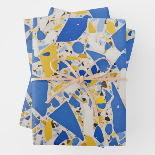 Blaues und gelbes Mosaikdesign Geschenkpapier Set (Beispiel)