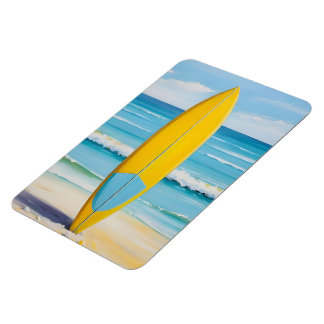 Blaues und gelbes Surfbrett am Strand Magnet