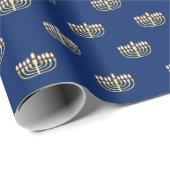Blaues und goldenes Chanukka Menorah Geschenkpapier (Rolleneckpunkt)