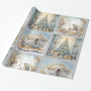 Blaues und goldenes Edelwrapping-Papier Geschenkpapier