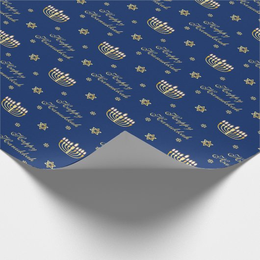 Blaues und goldenes glückliches Chanukka Geschenkpapier (Ecke)
