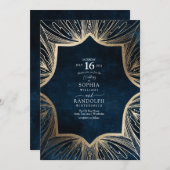 Blaues und goldenes kompliziertes Muster Einladung (Vorne/Hinten)