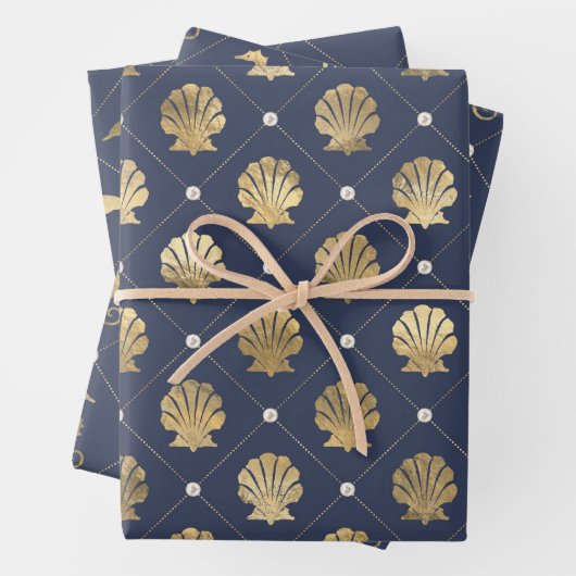 Blaues und goldenes Muster Geschenkpapier Set (Beispiel)