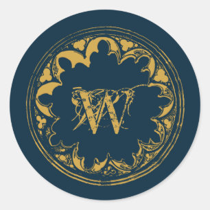 Blaues und goldenes rustikales vintage-motiv mit d runder aufkleber