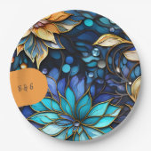Blaues und goldfarbenes Glas Pappteller (Vorderseite)