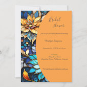 Blaues und goldfarbenes Hartglas Elegantes Brautum Einladung (Vorderseite)