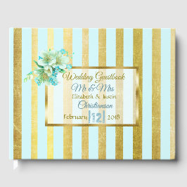 Blaues und goldgestreiftes Hochzeitsbuch Gästebuch