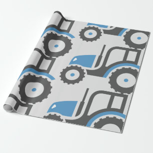 Blaues und graues Farm-Traktor-Icon Geschenkpapier