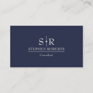 Blaues und Graues Monogramm Modern Professionell Visitenkarte