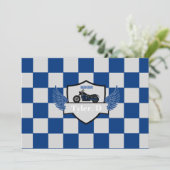 Blaues und graues Schachbrett und Motorrad Ankündigung (Stehend Vorderseite)