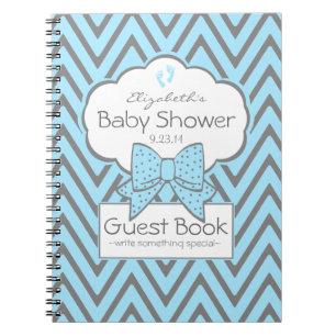 Blaues und graues Zickzack Baby-Duschen-Gast-Buch Notizblock
