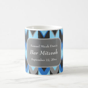 Blaues und graues Zickzack Muster-Bar Mitzvah Kaffeetasse