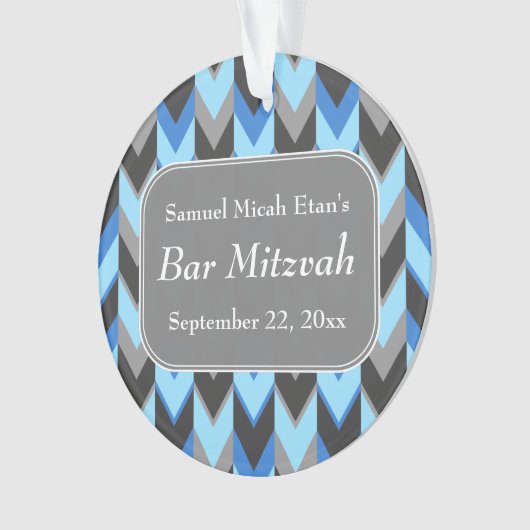 Blaues und graues Zickzack Muster-Bar Mitzvah Ornament (Vorderseite)