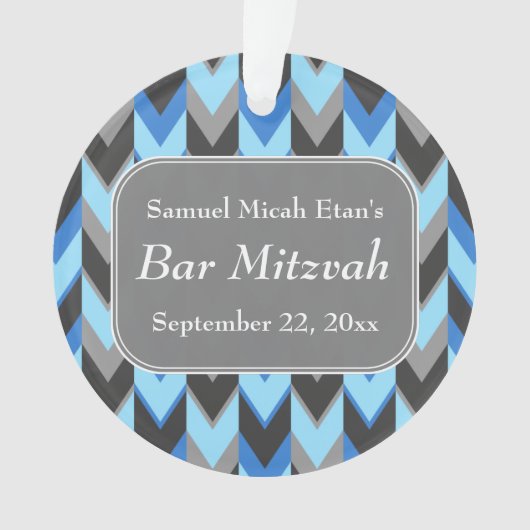 Blaues und graues Zickzack Muster-Bar Mitzvah Ornament (Vorderseite)