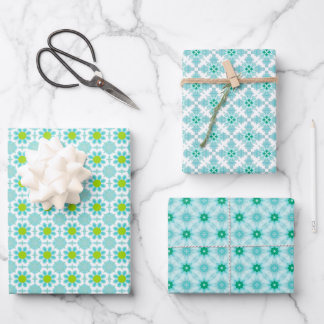 Blaues und grünes Abstraktes Mosaik Geschenkpapier Set